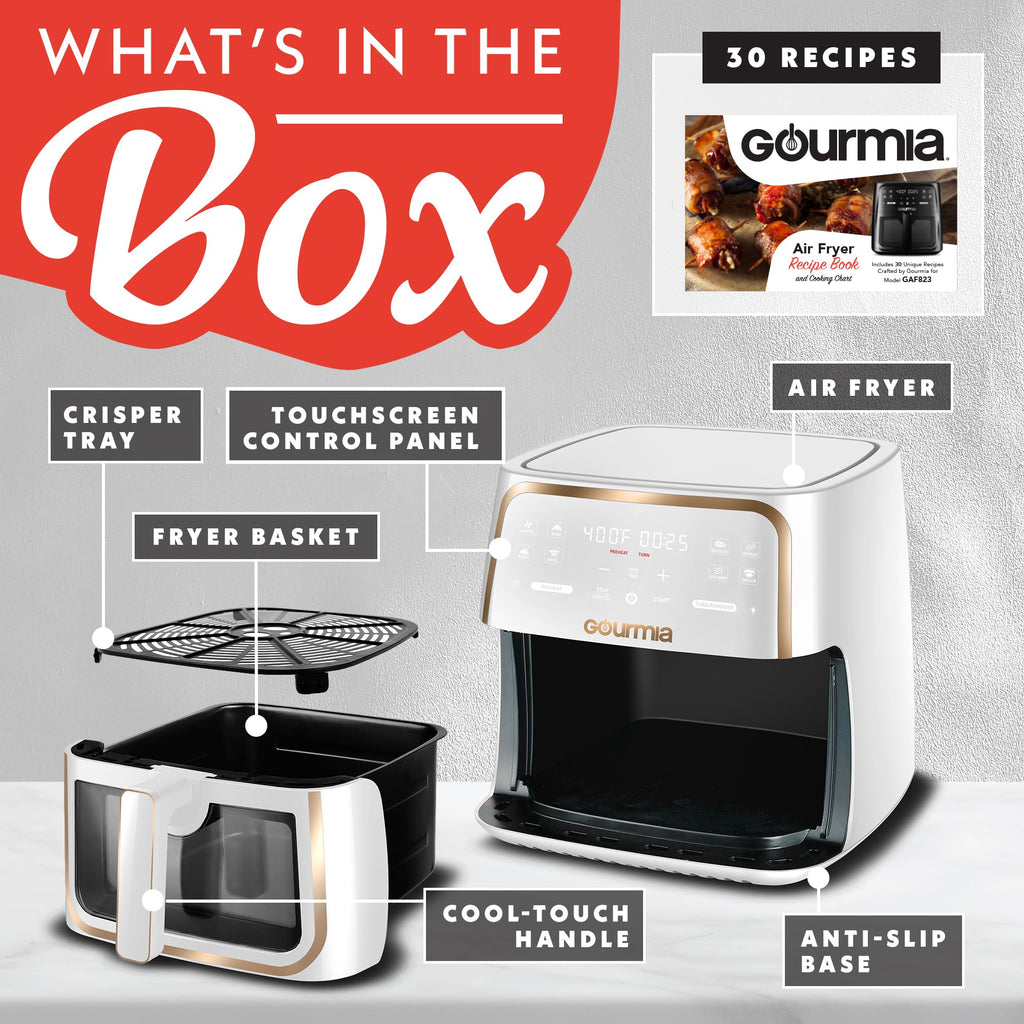 Gourmia 8 Qt Air Fryer, 8 Presets with Digital Display, FryForce 360° Technology, Easy View Window & Interior Light, Dishwasher Safe Basket, Green