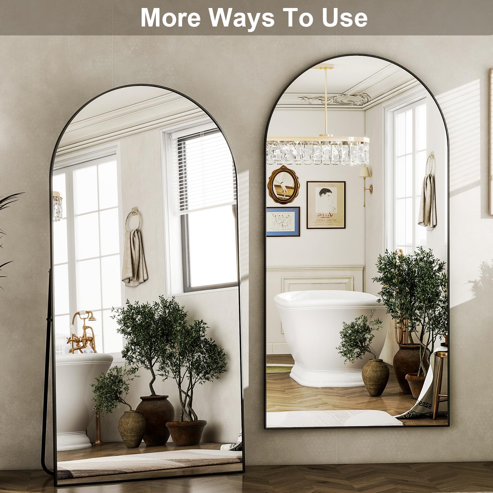 HARRITPURE 64"x21" Arched Full Length Mirror Floor Mirrors with Aluminum Alloy Frame Free-Standing Wall Mounted or Leaning Large Bedroom Dressing Mirror Modern & Contemporary Decor for Home,Black