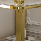 Luxury Gold Square Glass End Table, 19.7" Modern Side Table with Stainless Steel Irregular Leg Clear Tempered Glass Tabletop, Accent Furniture for Living Room, Clear