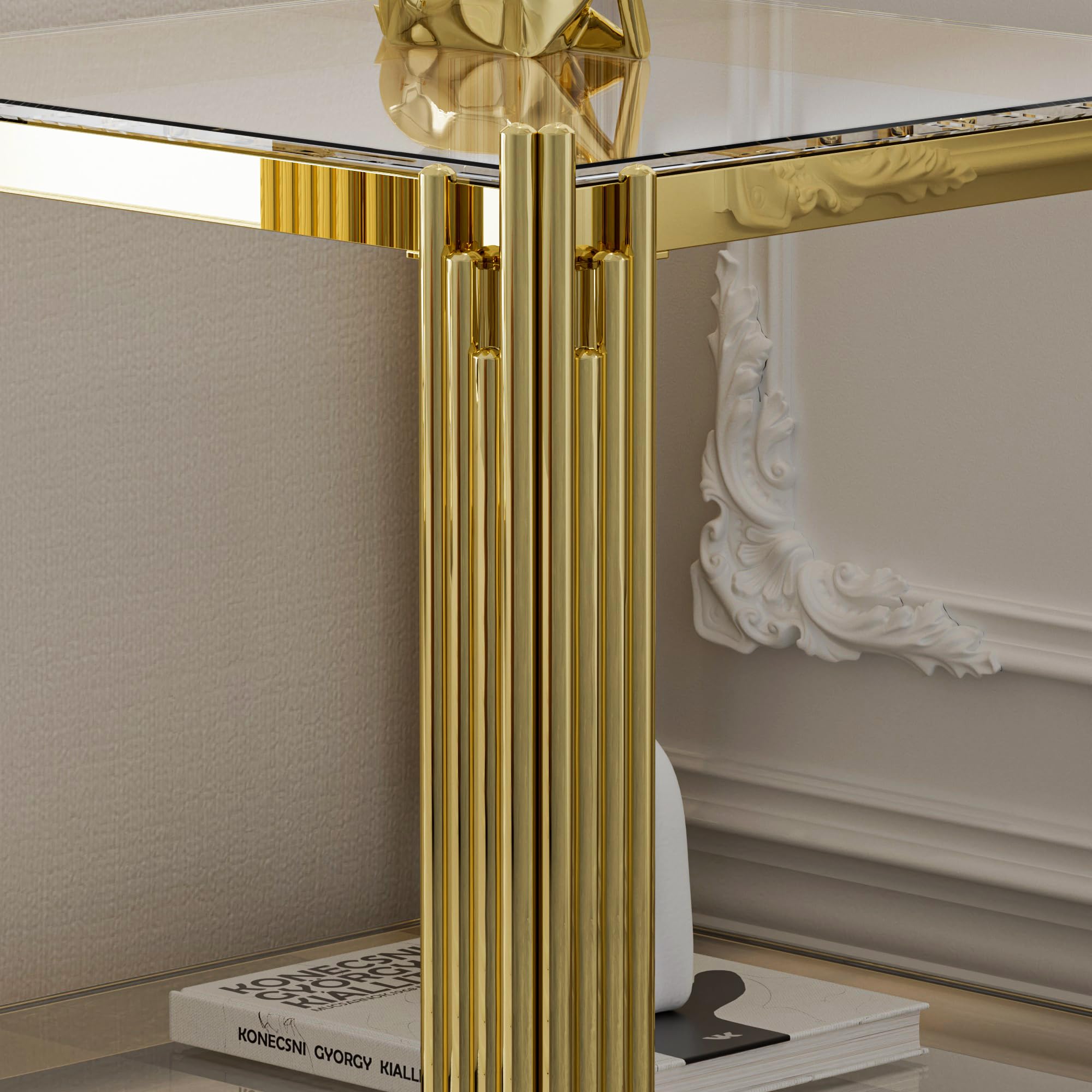 Luxury Gold Square Glass End Table, 19.7" Modern Side Table with Stainless Steel Irregular Leg Clear Tempered Glass Tabletop, Accent Furniture for Living Room, Clear