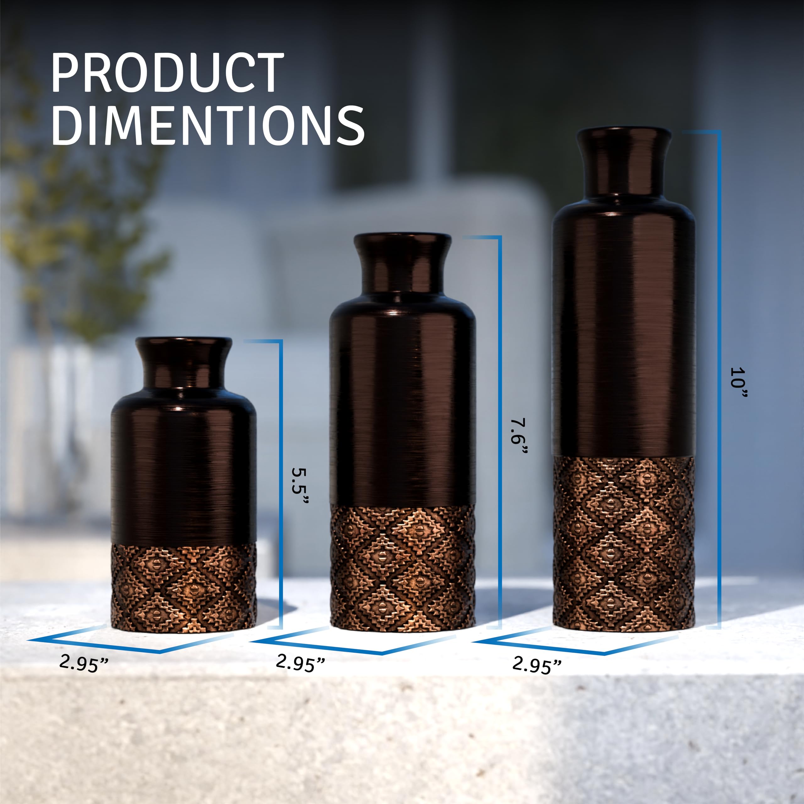 Creative Scents Dublin Brown Vases - Set of 3 Vases - Table Centerpieces for Dining Room, Kitchen Décor, Home Decor for Your Living Room, Dining Room, Bedroom, Office, Entry Table or Shelf Decor