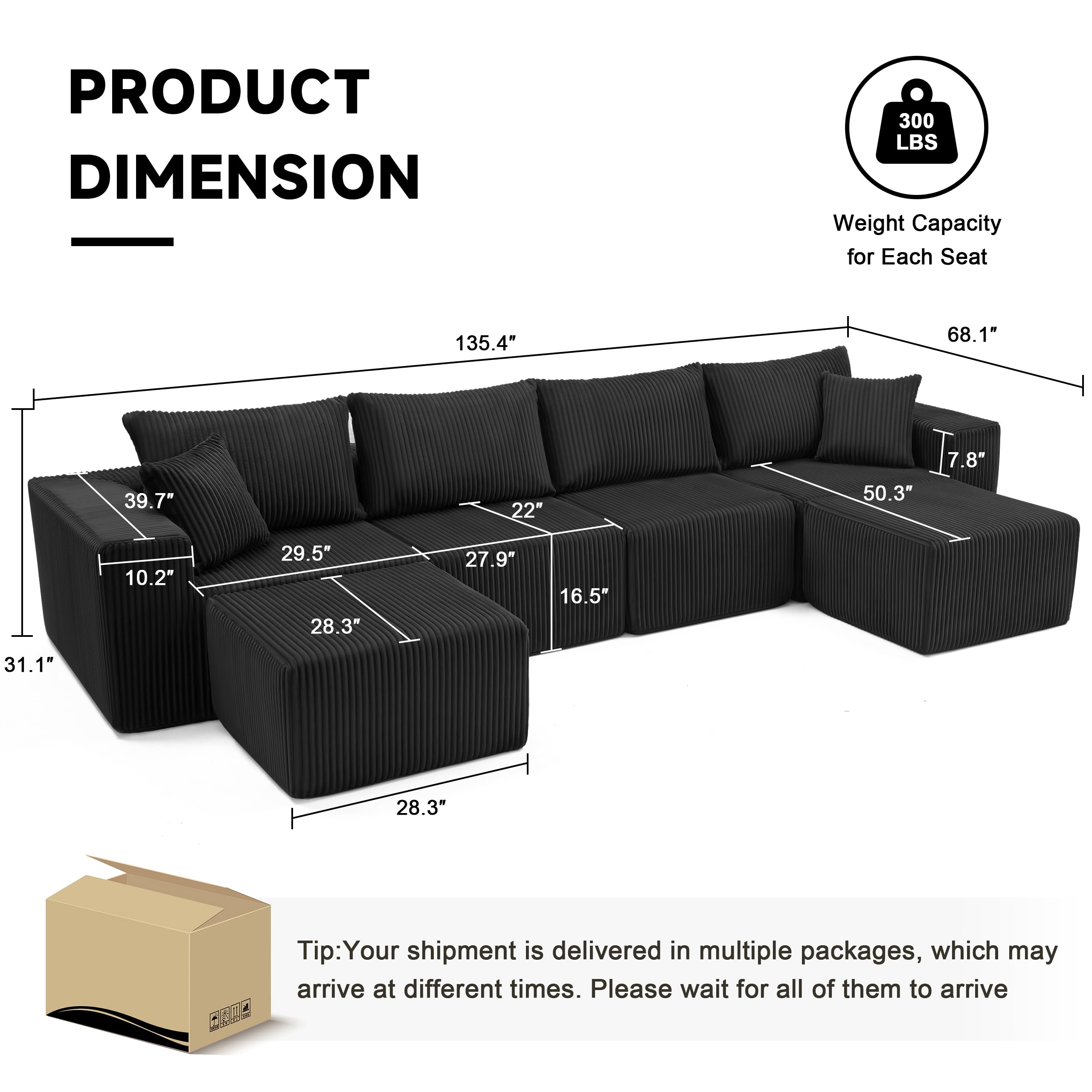 108” Modular Sectional Sofa, Cloud Sectional Couch with Deep Seat, Modern Modular L-Shape Sofa Couch with Chaise,Upholstered Boneless Couches for Living Room Bedroom (Beige, Left Facing Chaise)