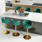ABET Gold Bar Stool Set of 2, Velvet Swivel Barstools, Height Adjustable Counter Stools with Woven Back, Upholstered Modern Luxury Kitchen Stools with Footrest for Cafe, Pub, Black