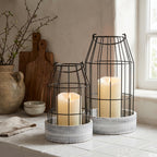 Rustic Farmhouse Lantern Decor Set of 2 - Stylish Decorative Lanterns for Your Living Room, Patio & Porch or Kitchen Dining Table - Modern Indoor/Outdoor Coffee Table Decor for Your Entire Home