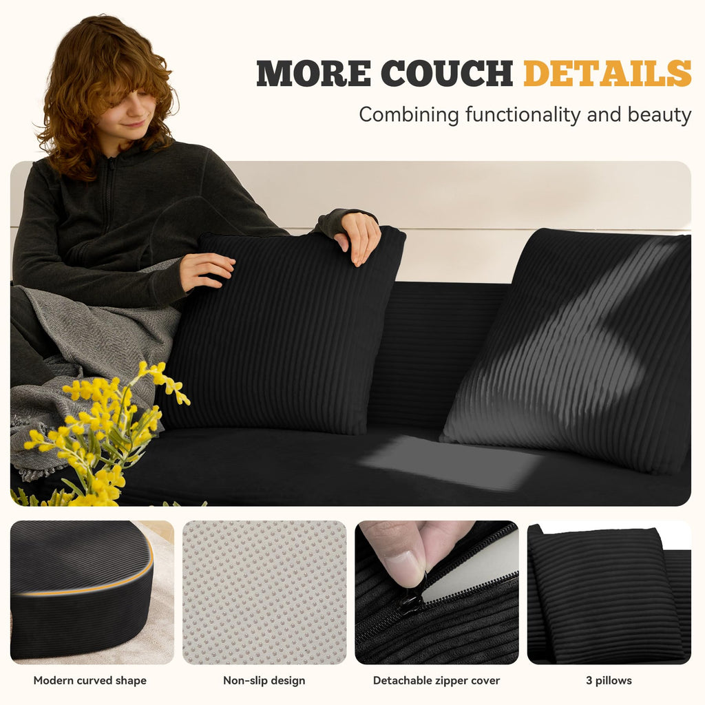 126" Curved Modular Sectional Sofa, Modern Boneless Couches for Living Room,No Assembly Required Cloud Couch,Brown Corduroy Fabric,1 PCS
