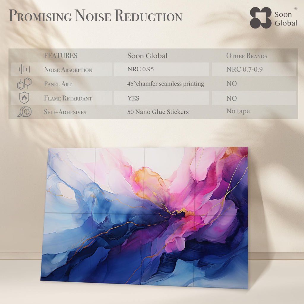 Soon Global Acoustical Wall Panels, 6-Piece 23.62 X 23.62 Inches Art Acoustic Panels, Decorative Acoustic Panels, Acoustic Wall Panels, Sound Absorbing Wall Art, Arcadian Vortex