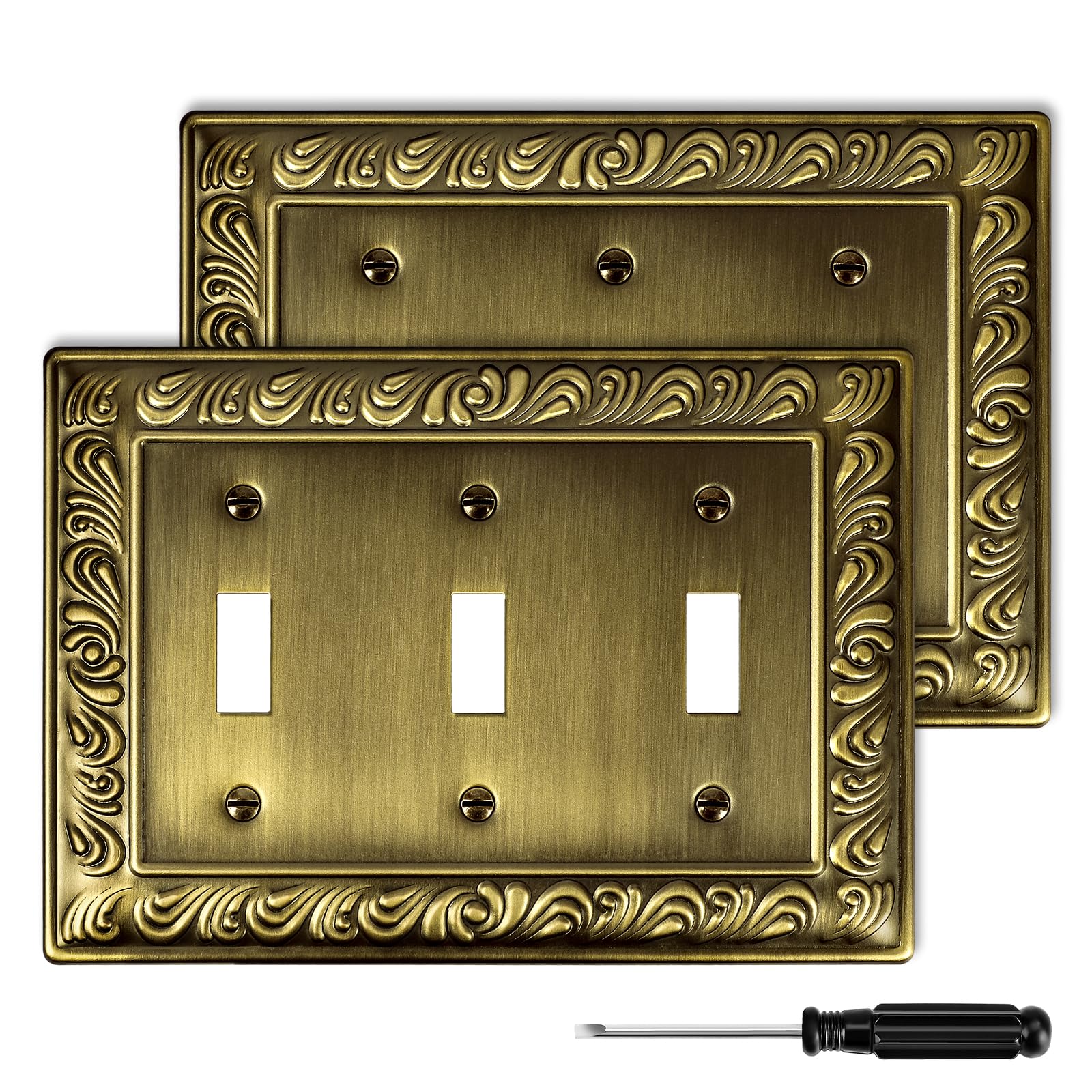 Antique Brass Duplex Outlet Cover Paisley Pattern Decorative Wall Plates for Electrical Outlet, Metal Switch Plates and Receptacle Cover for Kitchen Bathroom (1 Gang Duplex Outlet-6 Pack)