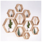 WONFUlity Hexagon Floating Shelves Honeycomb Shelves Wall Mounted Wood Farmhouse Storage Wall Shelf for Bathroom, Kitchen, Bedroom, Living Room,Driftwood Finish Decor,Dark Brwon