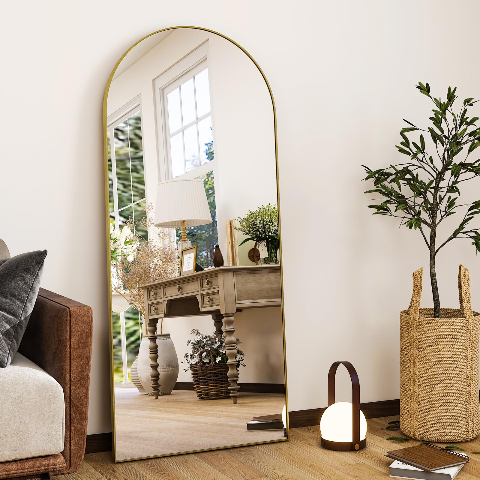 HARRITPURE 64"x21" Arched Full Length Mirror Floor Mirrors with Aluminum Alloy Frame Free-Standing Wall Mounted or Leaning Large Bedroom Dressing Mirror Modern & Contemporary Decor for Home,Black