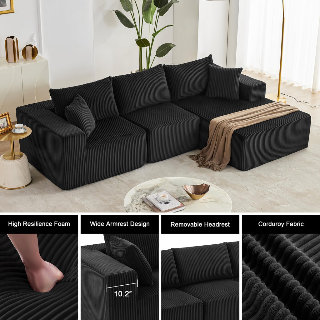 108” Modular Sectional Sofa, Cloud Sectional Couch with Deep Seat, Modern Modular L-Shape Sofa Couch with Chaise,Upholstered Boneless Couches for Living Room Bedroom (Beige, Left Facing Chaise)