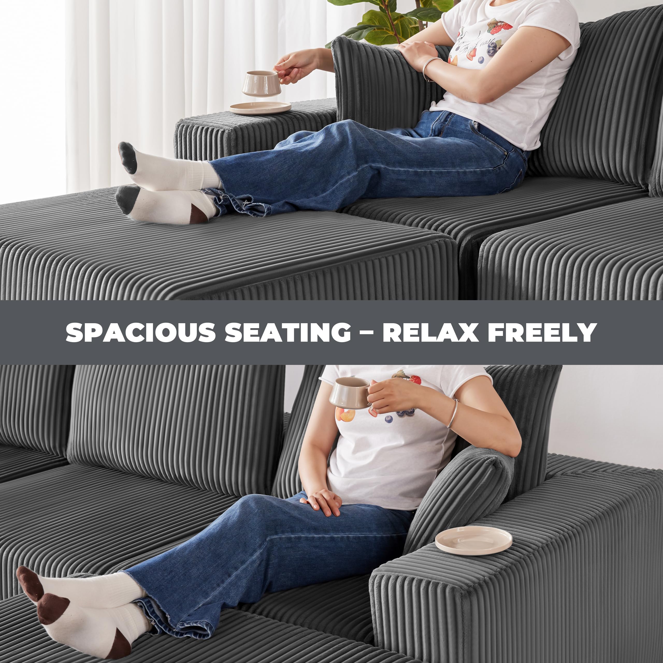 108” Modular Sectional Sofa, Cloud Sectional Couch with Deep Seat, Modern Modular L-Shape Sofa Couch with Chaise,Upholstered Boneless Couches for Living Room Bedroom (Beige, Left Facing Chaise)