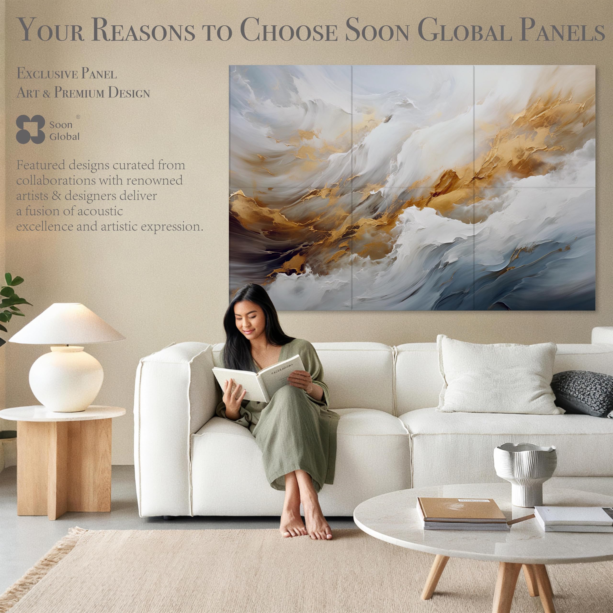 Soon Global Acoustical Wall Panels, 6-Piece 23.62 X 23.62 Inches Art Acoustic Panels, Decorative Acoustic Panels, Acoustic Wall Panels, Sound Absorbing Wall Art, Arcadian Vortex