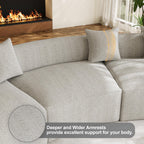 131" Oversized Sectional Sofa for Living Room, Modern Luxury Plush Chenille 4-Seater Extra Deep & Wide Seat Curved Cloud Couch with 4 Throw Pillows, No Assembly Needed, Light Brown
