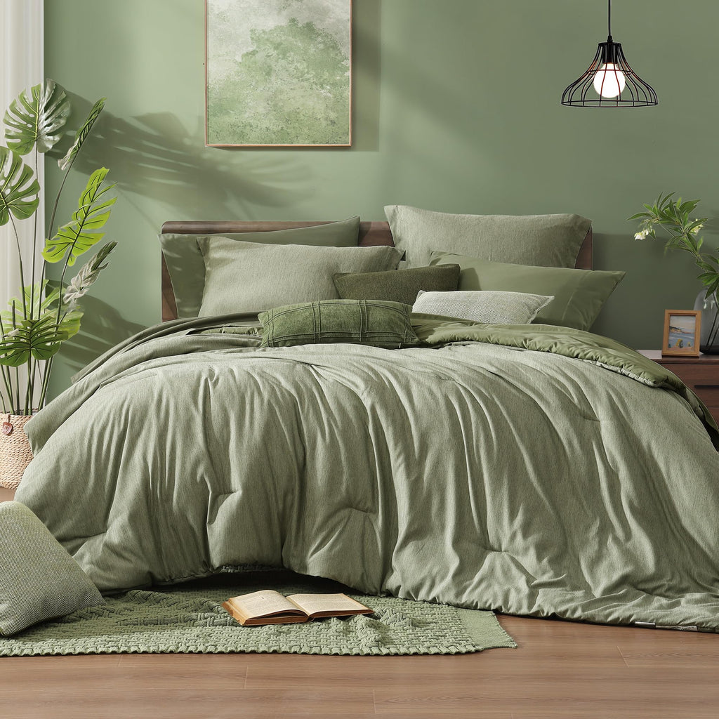 Monbix Queen Comforter Set - 7 Pieces Cationic Dyeing Autumn Leaf Bed in a Bag Queen Bedding Sets with Comforter, Sheets, Pillowcases & Shams, Reversible Bedding Comforters Sets