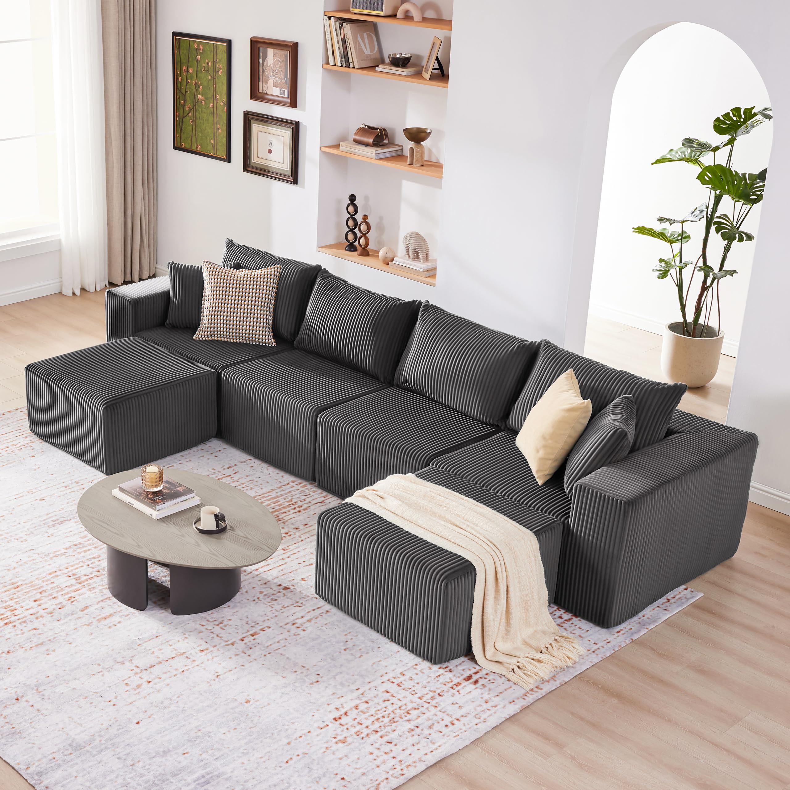 108” Modular Sectional Sofa, Cloud Sectional Couch with Deep Seat, Modern Modular L-Shape Sofa Couch with Chaise,Upholstered Boneless Couches for Living Room Bedroom (Beige, Left Facing Chaise)