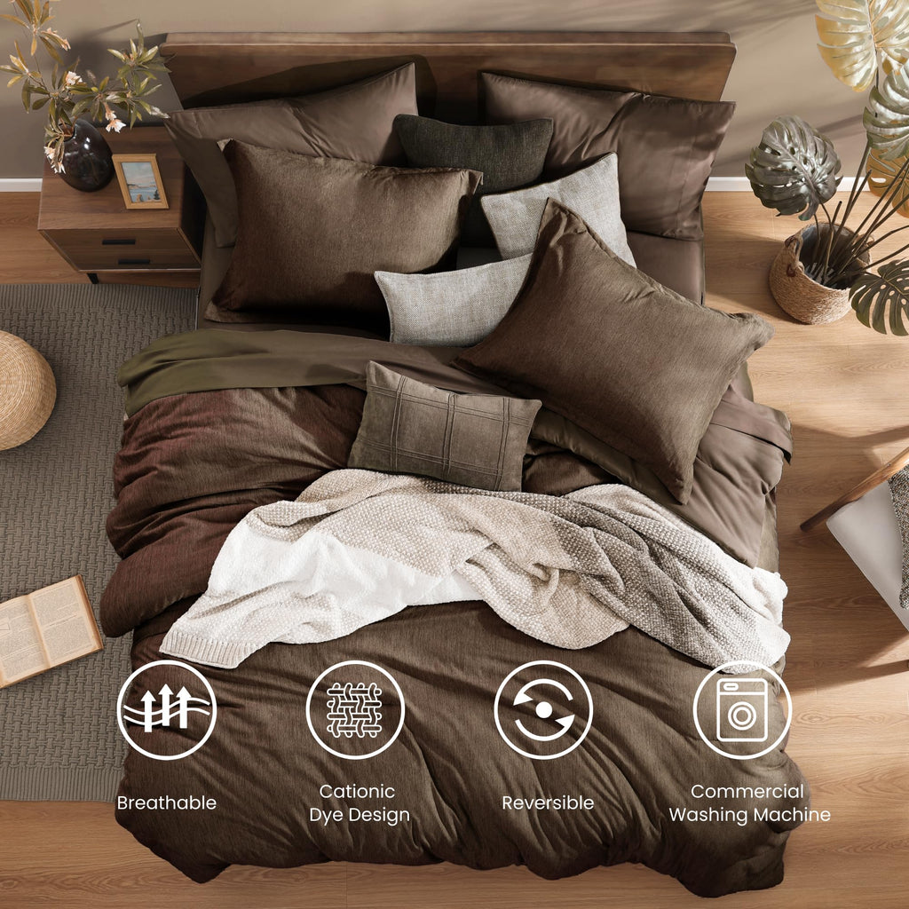 Monbix Queen Comforter Set - 7 Pieces Cationic Dyeing Autumn Leaf Bed in a Bag Queen Bedding Sets with Comforter, Sheets, Pillowcases & Shams, Reversible Bedding Comforters Sets