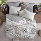 Monbix Queen Comforter Set - 7 Pieces Cationic Dyeing Autumn Leaf Bed in a Bag Queen Bedding Sets with Comforter, Sheets, Pillowcases & Shams, Reversible Bedding Comforters Sets
