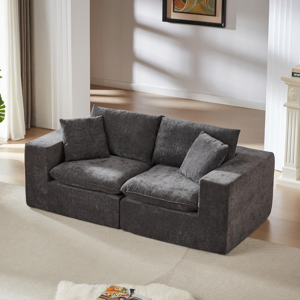 98.4-Inch Oversized Boneless Cloud Couches Deep Seat Foam Sofa Couch with 2 Round Toss Pillows, Luxury Corduroy Upholstered 3 Seat Tufted Loveseat, Cloud Sofa in a Box