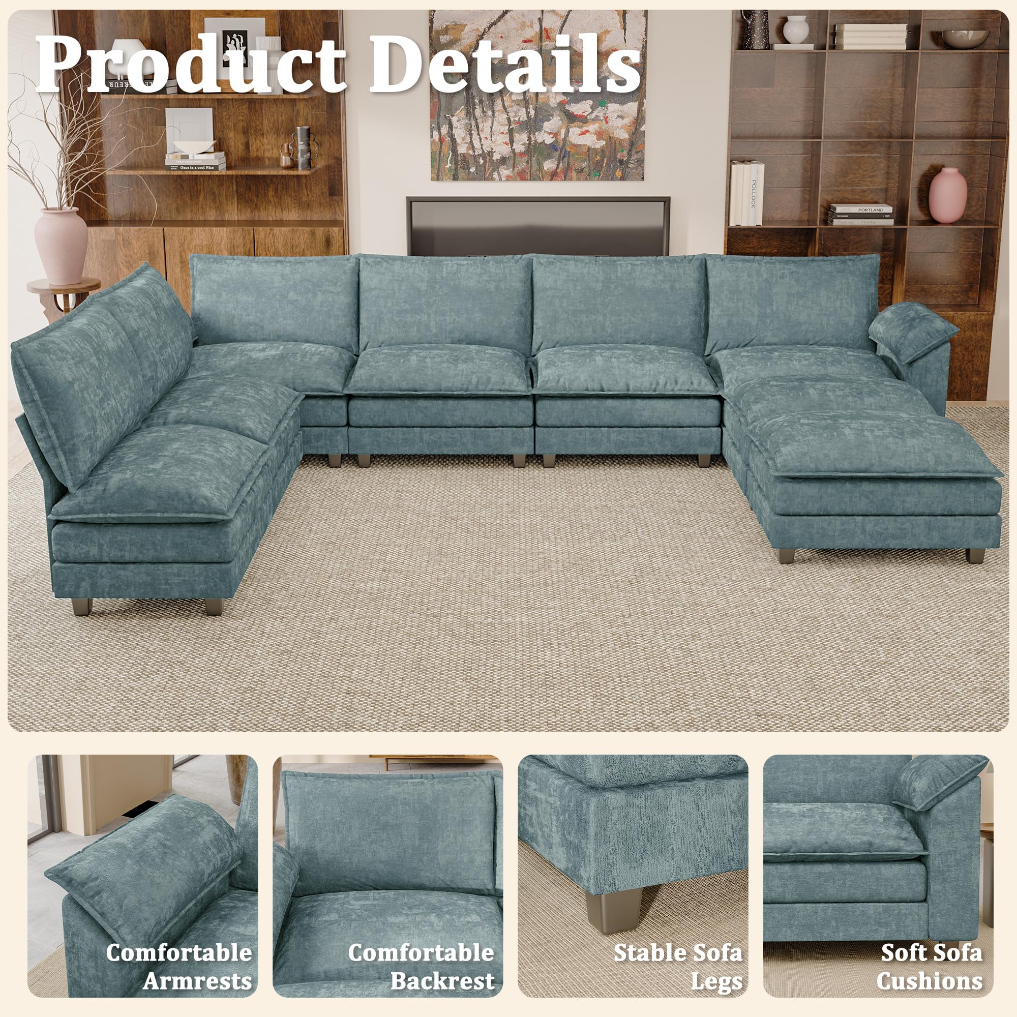 JUMMICO 40" Chaise Lounge Chair for Single Comfy Upholstered Deep Seat Reading Arm Chair Clould Couch for Living Room, Apartment Office, Small Spaces (Dark Blue-3, Single Sofa)