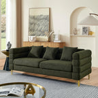 mikibama Modern Teddy Sectional Sofa, 81 Inch Oversized Sofa Couch, Luxury 3 Seater Deep Couch with 3 Pillows and Gold Metal Legs for Living Room, Bedroom, Apartment (Black)