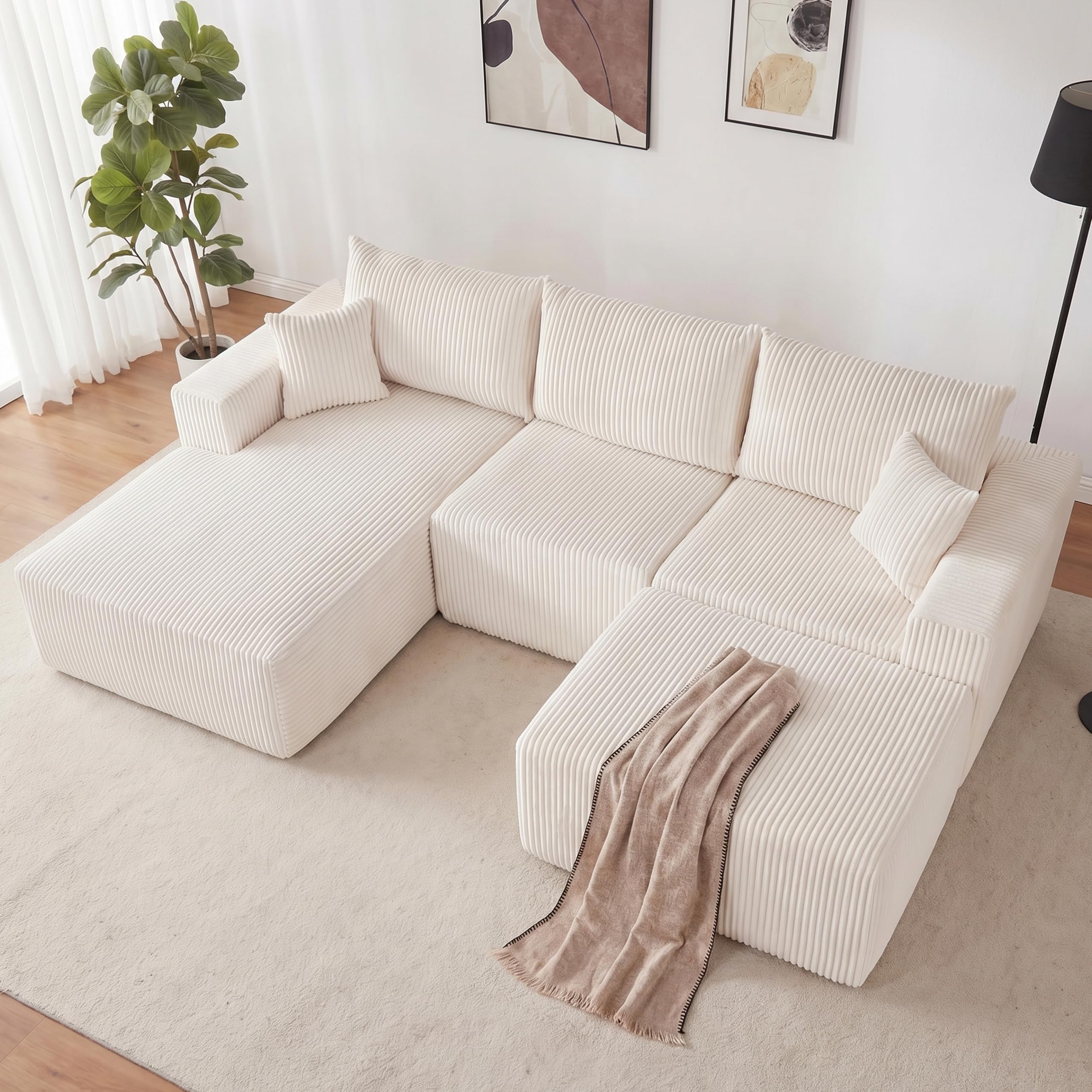 108” Modular Sectional Sofa, Cloud Sectional Couch with Deep Seat, Modern Modular L-Shape Sofa Couch with Chaise,Upholstered Boneless Couches for Living Room Bedroom (Beige, Left Facing Chaise)