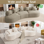 131" Oversized Sectional Sofa for Living Room, Modern Luxury Plush Chenille 4-Seater Extra Deep & Wide Seat Curved Cloud Couch with 4 Throw Pillows, No Assembly Needed, Light Brown