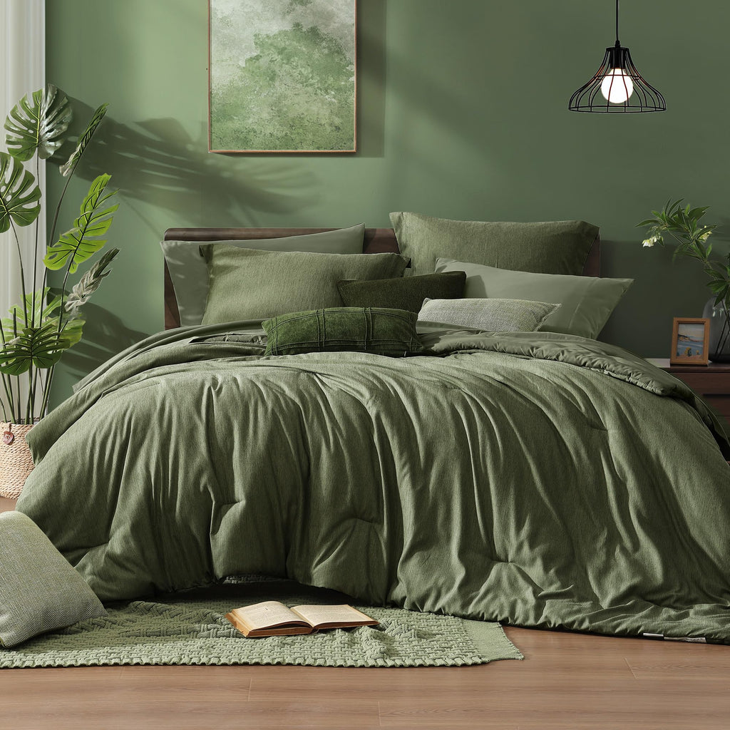 Monbix Queen Comforter Set - 7 Pieces Cationic Dyeing Autumn Leaf Bed in a Bag Queen Bedding Sets with Comforter, Sheets, Pillowcases & Shams, Reversible Bedding Comforters Sets