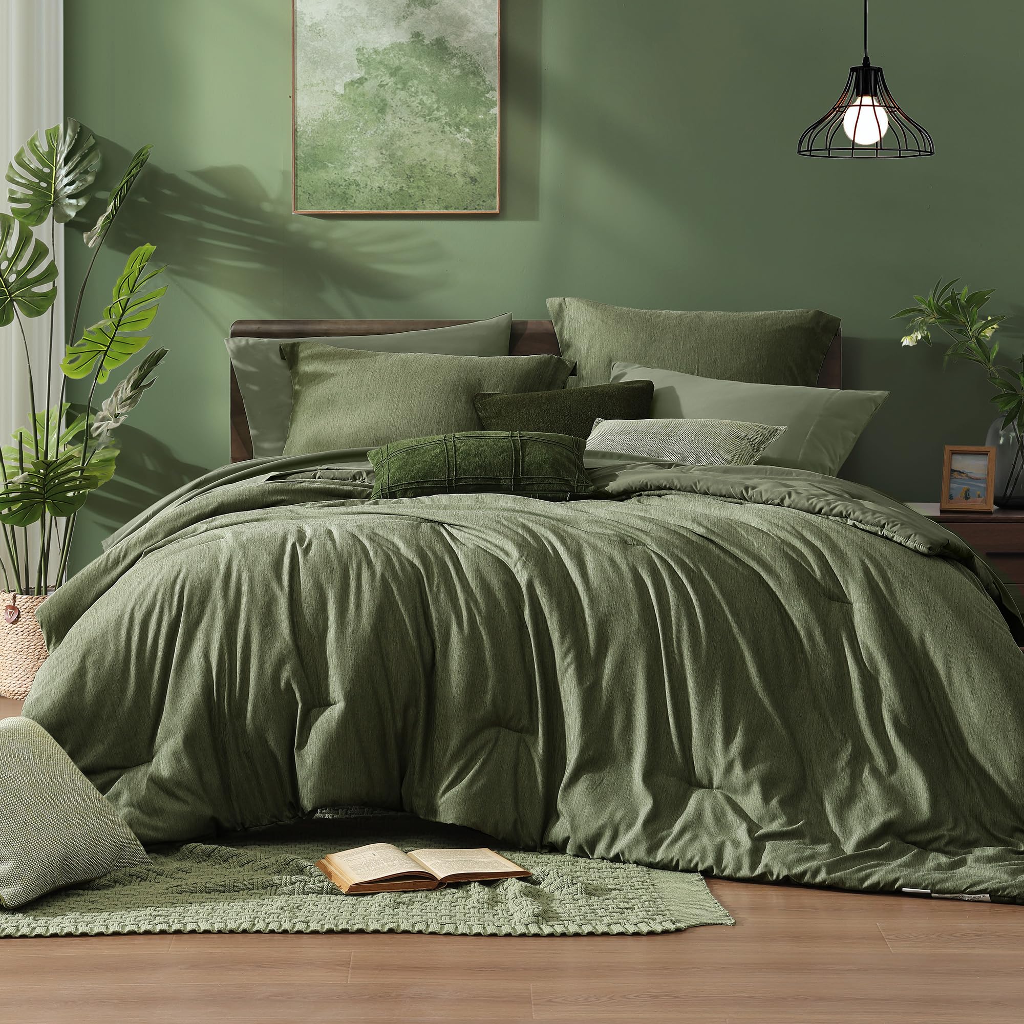 Monbix Queen Comforter Set - 7 Pieces Cationic Dyeing Autumn Leaf Bed in a Bag Queen Bedding Sets with Comforter, Sheets, Pillowcases & Shams, Reversible Bedding Comforters Sets