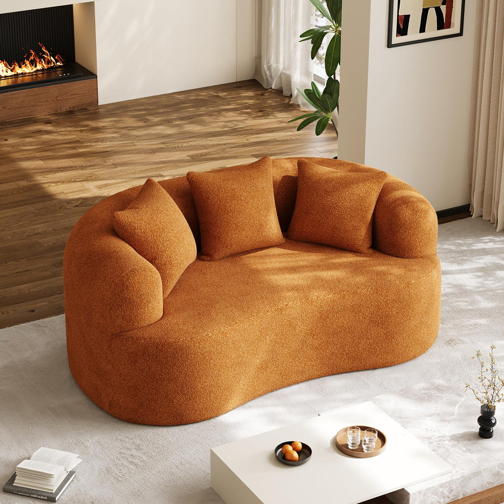 131" Oversized Sectional Sofa for Living Room, Modern Luxury Plush Chenille 4-Seater Extra Deep & Wide Seat Curved Cloud Couch with 4 Throw Pillows, No Assembly Needed, Light Brown