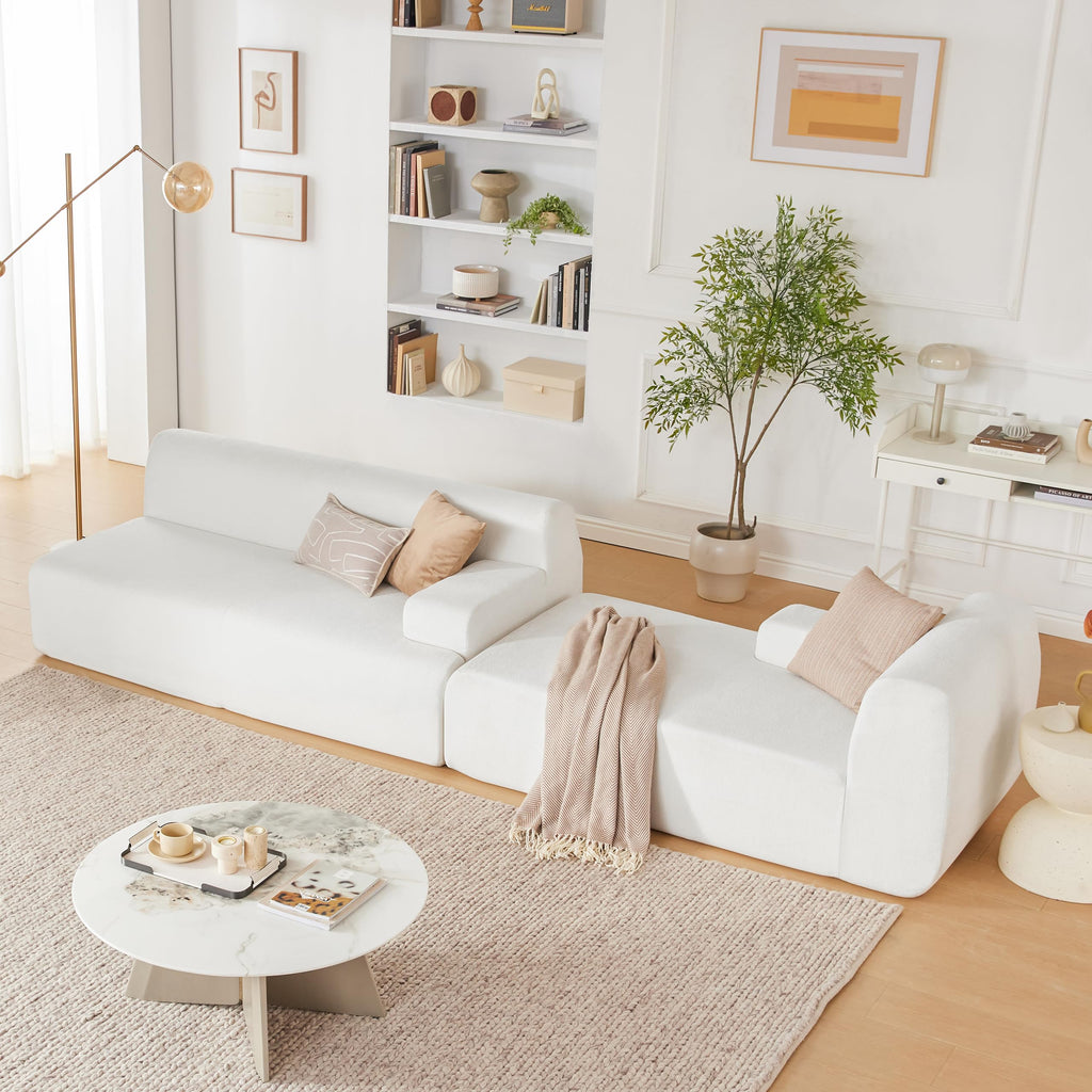 108” Modular Sectional Sofa, Cloud Sectional Couch with Deep Seat, Modern Modular L-Shape Sofa Couch with Chaise,Upholstered Boneless Couches for Living Room Bedroom (Beige, Left Facing Chaise)
