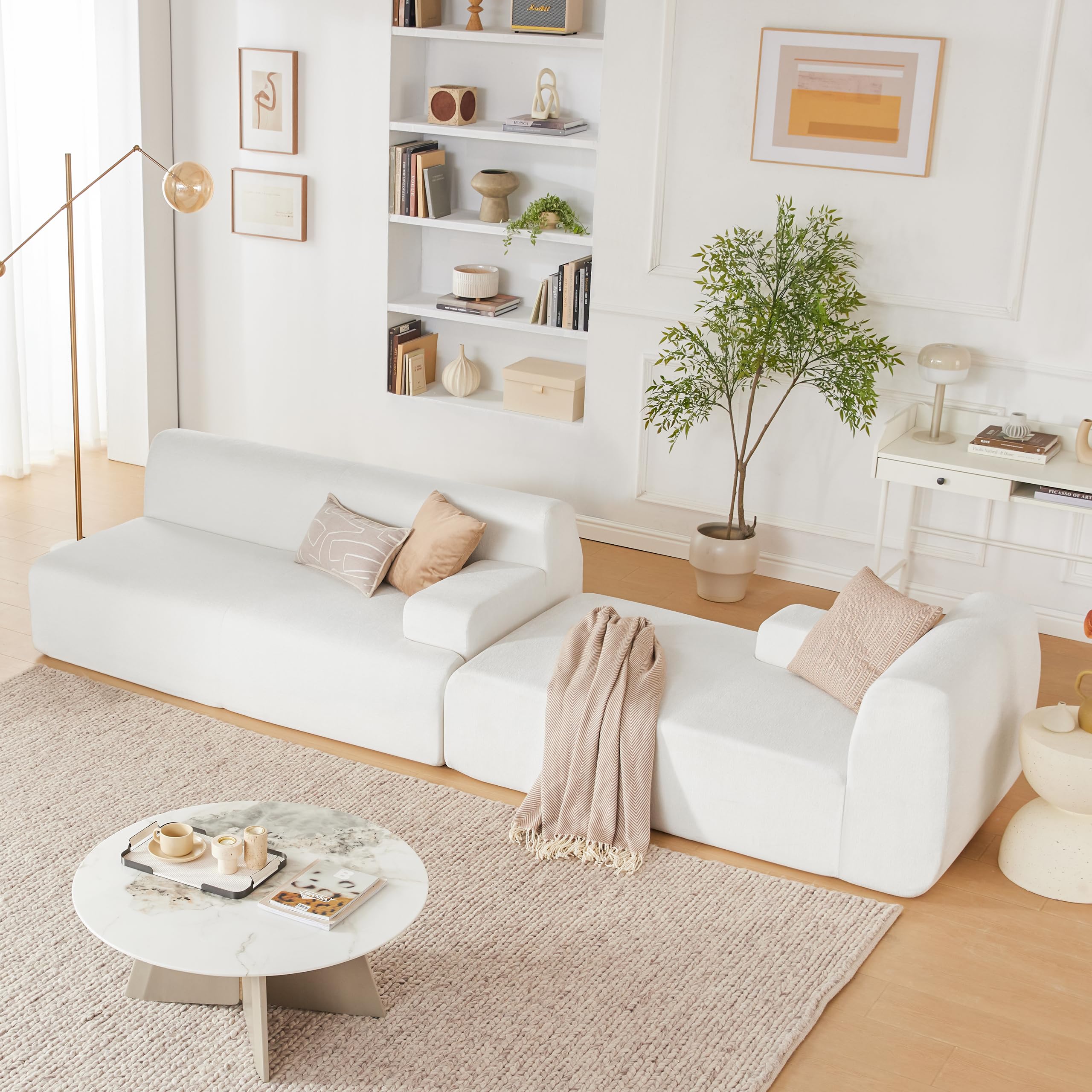 108” Modular Sectional Sofa, Cloud Sectional Couch with Deep Seat, Modern Modular L-Shape Sofa Couch with Chaise,Upholstered Boneless Couches for Living Room Bedroom (Beige, Left Facing Chaise)