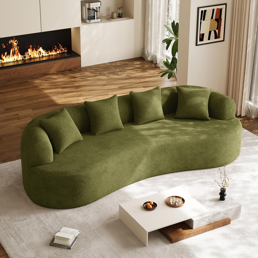 131" Oversized Sectional Sofa for Living Room, Modern Luxury Plush Chenille 4-Seater Extra Deep & Wide Seat Curved Cloud Couch with 4 Throw Pillows, No Assembly Needed, Light Brown