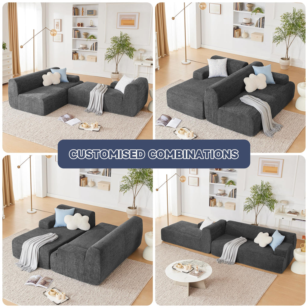 108” Modular Sectional Sofa, Cloud Sectional Couch with Deep Seat, Modern Modular L-Shape Sofa Couch with Chaise,Upholstered Boneless Couches for Living Room Bedroom (Beige, Left Facing Chaise)