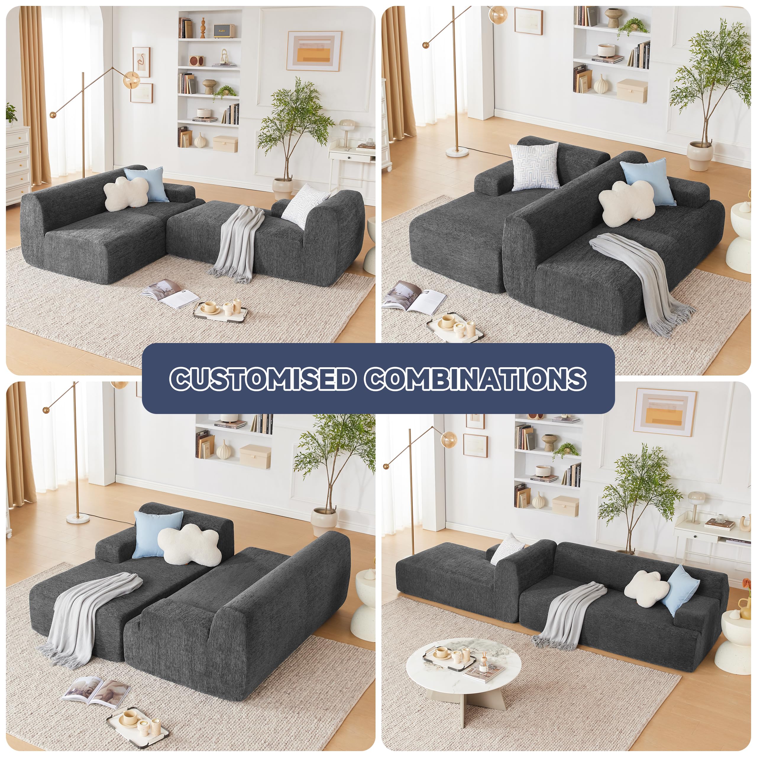 108” Modular Sectional Sofa, Cloud Sectional Couch with Deep Seat, Modern Modular L-Shape Sofa Couch with Chaise,Upholstered Boneless Couches for Living Room Bedroom (Beige, Left Facing Chaise)