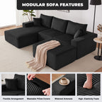 108” Modular Sectional Sofa, Cloud Sectional Couch with Deep Seat, Modern Modular L-Shape Sofa Couch with Chaise,Upholstered Boneless Couches for Living Room Bedroom (Beige, Left Facing Chaise)