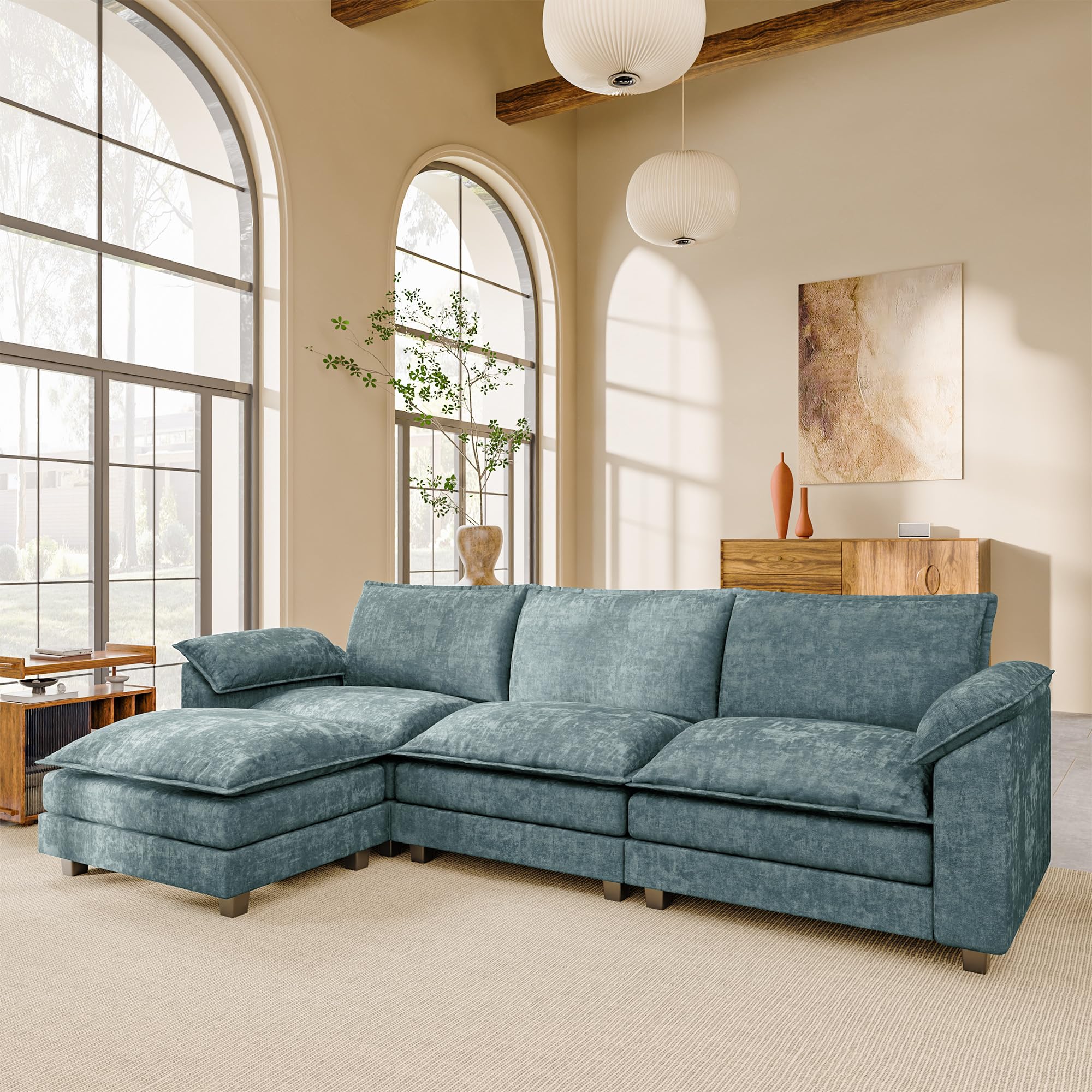 JUMMICO 40" Chaise Lounge Chair for Single Comfy Upholstered Deep Seat Reading Arm Chair Clould Couch for Living Room, Apartment Office, Small Spaces (Dark Blue-3, Single Sofa)
