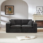 98.4-Inch Oversized Boneless Cloud Couches Deep Seat Foam Sofa Couch with 2 Round Toss Pillows, Luxury Corduroy Upholstered 3 Seat Tufted Loveseat, Cloud Sofa in a Box