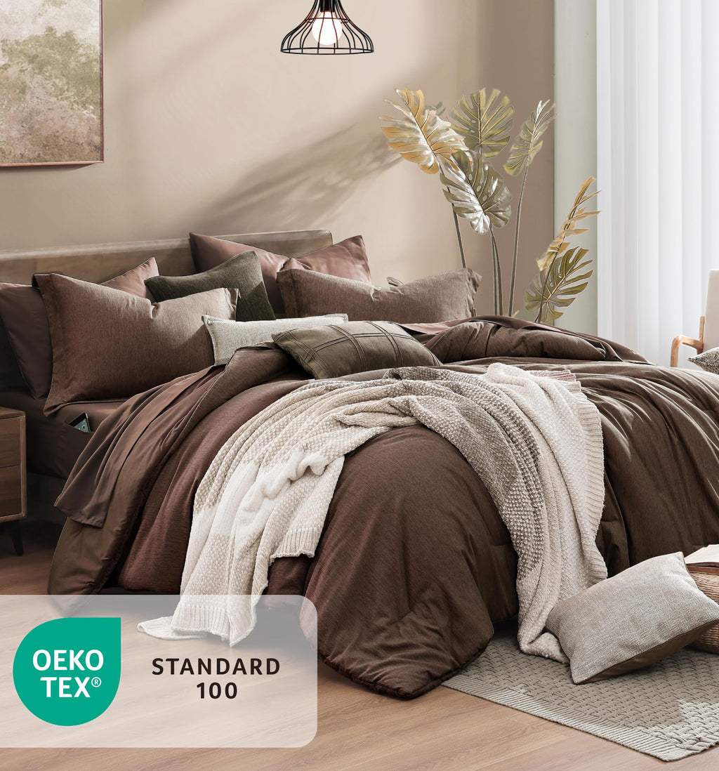Monbix Queen Comforter Set - 7 Pieces Cationic Dyeing Autumn Leaf Bed in a Bag Queen Bedding Sets with Comforter, Sheets, Pillowcases & Shams, Reversible Bedding Comforters Sets