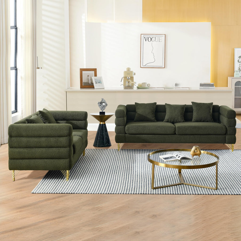 mikibama Modern Teddy Sectional Sofa, 81 Inch Oversized Sofa Couch, Luxury 3 Seater Deep Couch with 3 Pillows and Gold Metal Legs for Living Room, Bedroom, Apartment (Black)