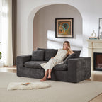 98.4-Inch Oversized Boneless Cloud Couches Deep Seat Foam Sofa Couch with 2 Round Toss Pillows, Luxury Corduroy Upholstered 3 Seat Tufted Loveseat, Cloud Sofa in a Box