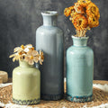 Vintage Vase Set of 3, Ceramic Vintage Flower Vases, Chinoiserie Decorative Home Decor Retro Floral Vase Rustic Farmhouse Decor for Table Bookshelf Mantel Kitchen Living Room Office - Green and Beige