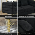 mikibama Modern Teddy Sectional Sofa, 81 Inch Oversized Sofa Couch, Luxury 3 Seater Deep Couch with 3 Pillows and Gold Metal Legs for Living Room, Bedroom, Apartment (Black)