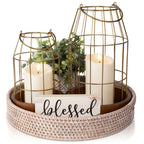 Rustic Farmhouse Lantern Decor Set of 2 - Stylish Decorative Lanterns for Your Living Room, Patio & Porch or Kitchen Dining Table - Modern Indoor/Outdoor Coffee Table Decor for Your Entire Home