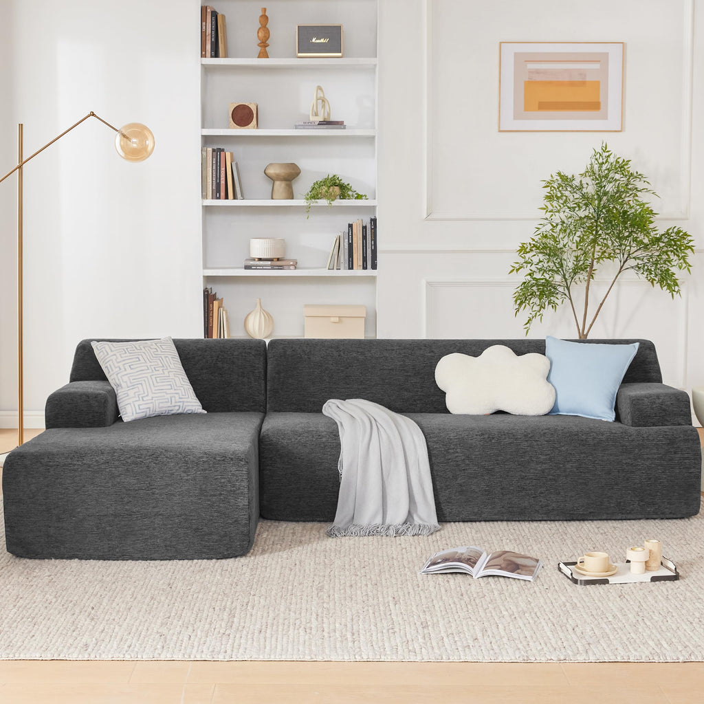 108” Modular Sectional Sofa, Cloud Sectional Couch with Deep Seat, Modern Modular L-Shape Sofa Couch with Chaise,Upholstered Boneless Couches for Living Room Bedroom (Beige, Left Facing Chaise)