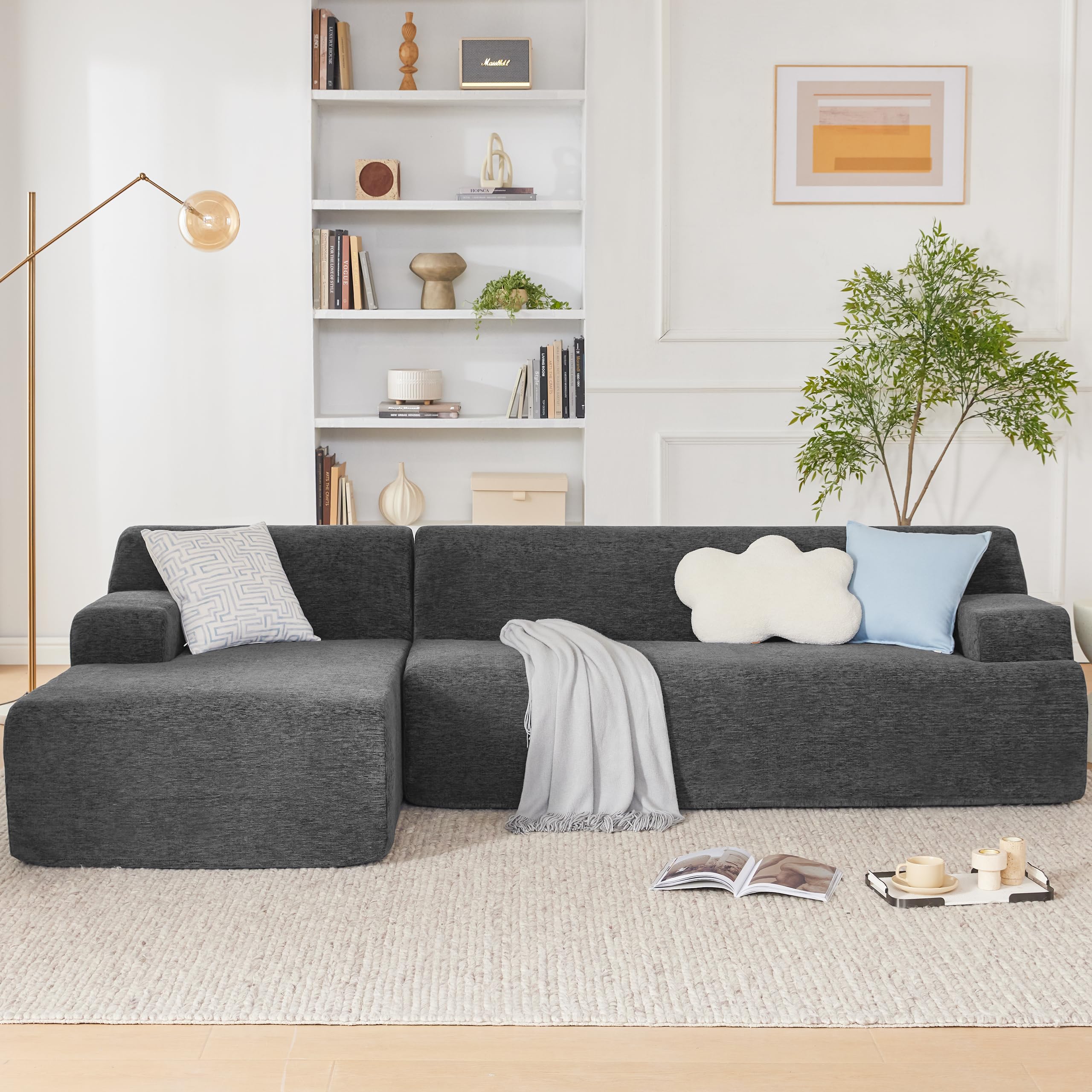 108” Modular Sectional Sofa, Cloud Sectional Couch with Deep Seat, Modern Modular L-Shape Sofa Couch with Chaise,Upholstered Boneless Couches for Living Room Bedroom (Beige, Left Facing Chaise)