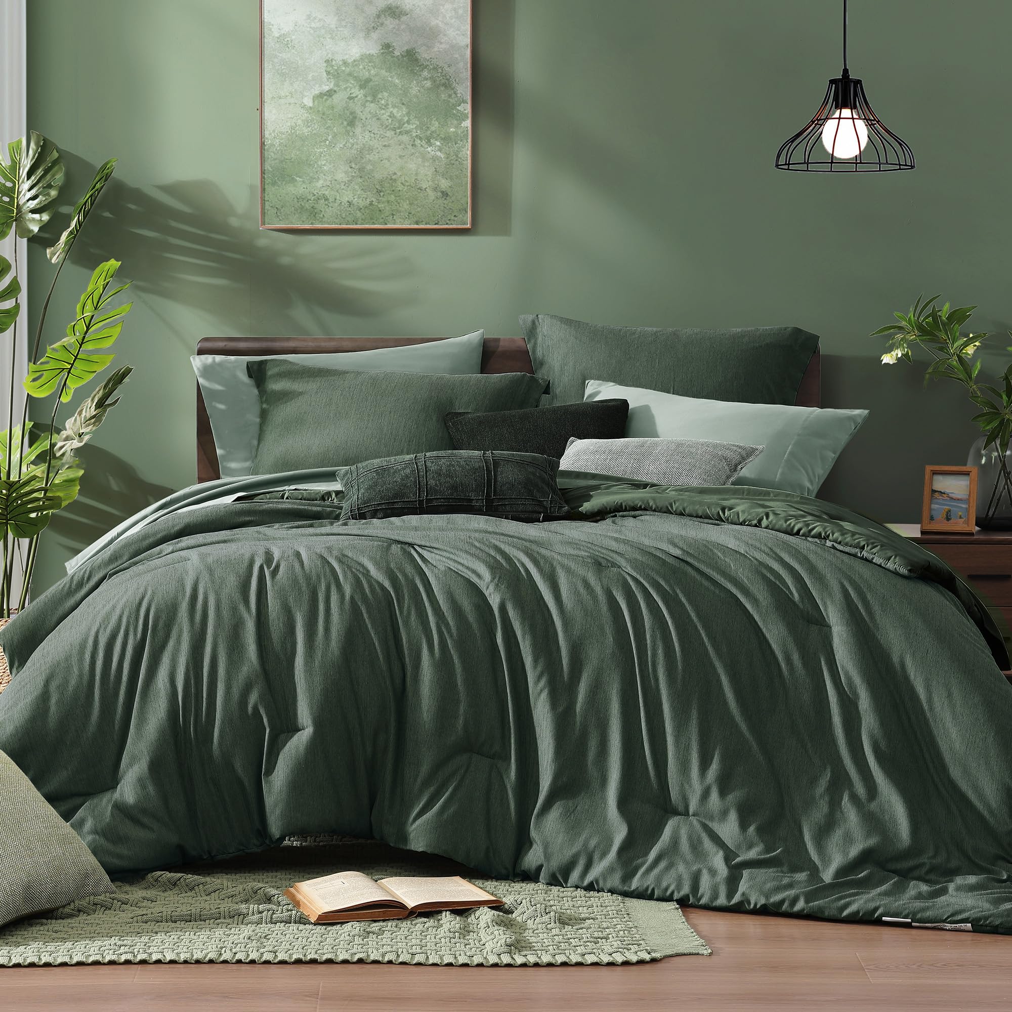 Monbix Queen Comforter Set - 7 Pieces Cationic Dyeing Autumn Leaf Bed in a Bag Queen Bedding Sets with Comforter, Sheets, Pillowcases & Shams, Reversible Bedding Comforters Sets
