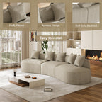 131" Oversized Sectional Sofa for Living Room, Modern Luxury Plush Chenille 4-Seater Extra Deep & Wide Seat Curved Cloud Couch with 4 Throw Pillows, No Assembly Needed, Light Brown