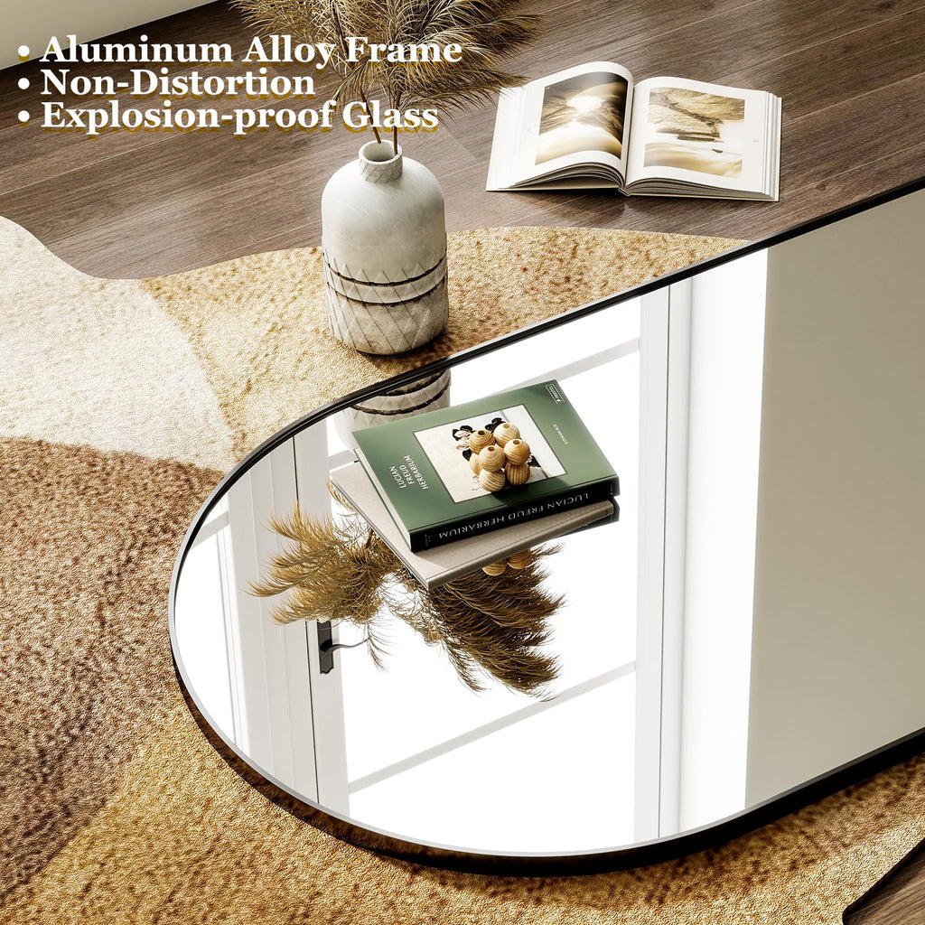 HARRITPURE 64"x21" Arched Full Length Mirror Floor Mirrors with Aluminum Alloy Frame Free-Standing Wall Mounted or Leaning Large Bedroom Dressing Mirror Modern & Contemporary Decor for Home,Black