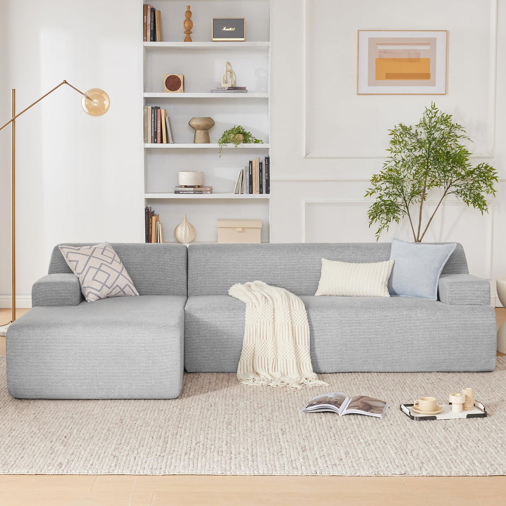 108” Modular Sectional Sofa, Cloud Sectional Couch with Deep Seat, Modern Modular L-Shape Sofa Couch with Chaise,Upholstered Boneless Couches for Living Room Bedroom (Beige, Left Facing Chaise)