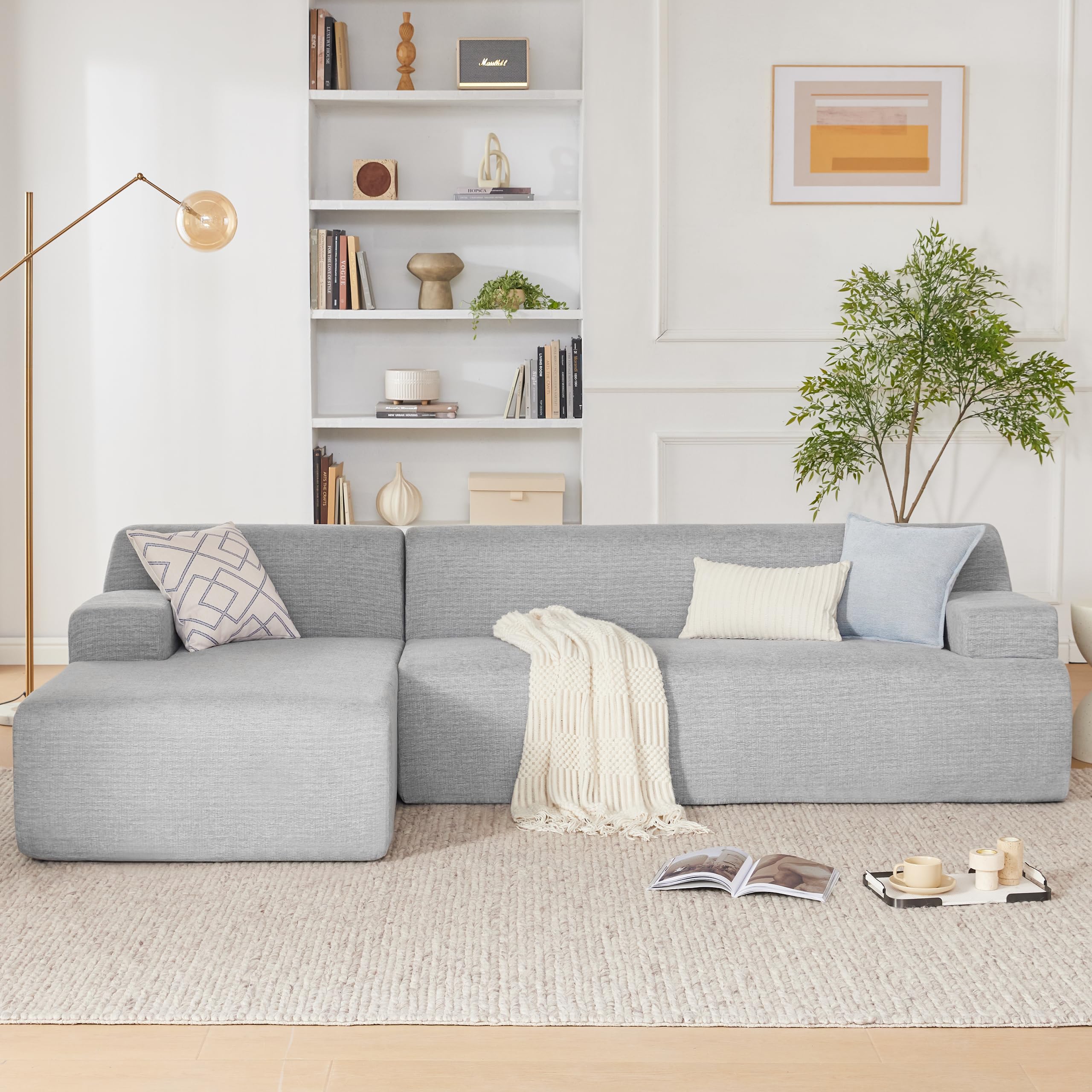 108” Modular Sectional Sofa, Cloud Sectional Couch with Deep Seat, Modern Modular L-Shape Sofa Couch with Chaise,Upholstered Boneless Couches for Living Room Bedroom (Beige, Left Facing Chaise)